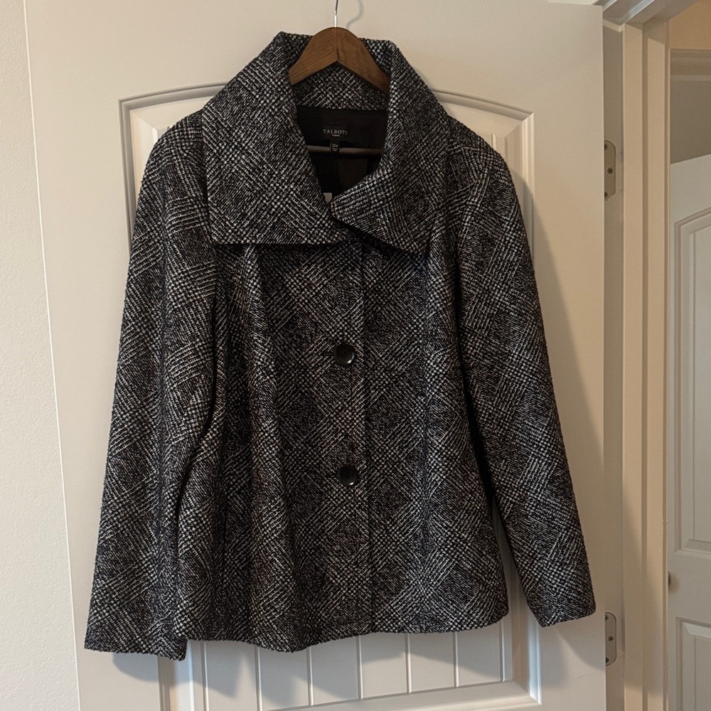 Talbots Black and White Metallic Tweed Jacket